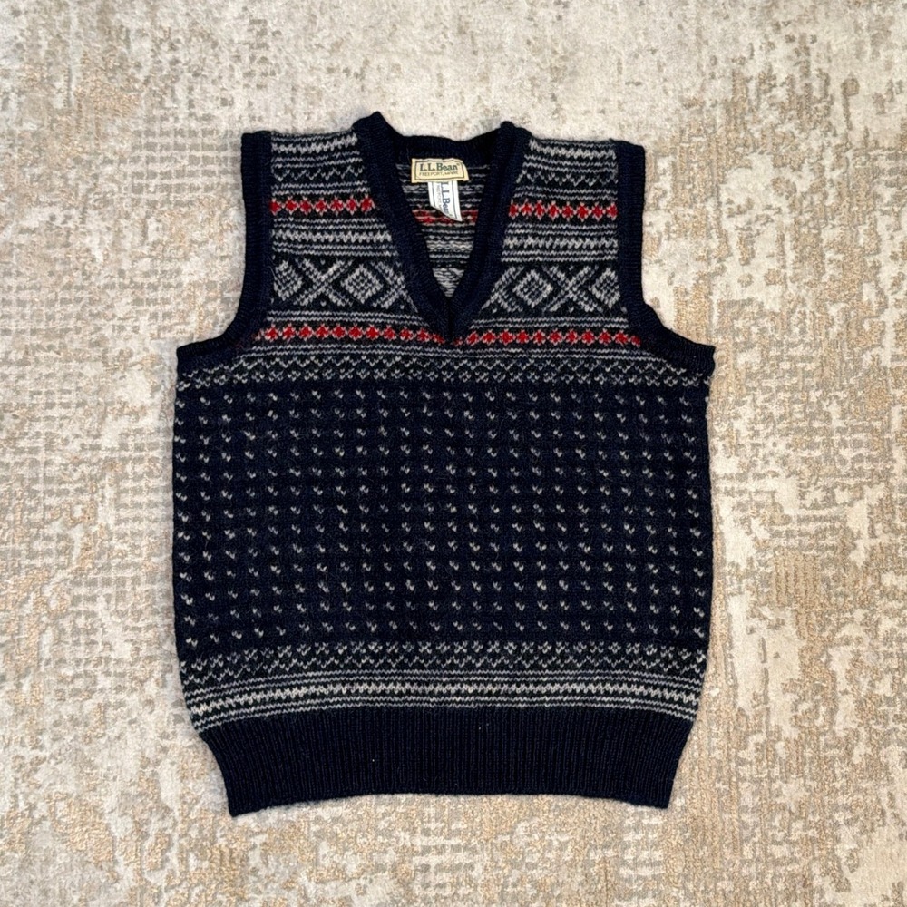 Vintage 80s L.L. Bean Norwegian Fair Isle Patterned Pure Wool Knit Sweater Vest
